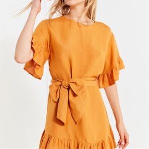 Urban Outfitters Suddenly Spring Linen Ruffle Tie Dress